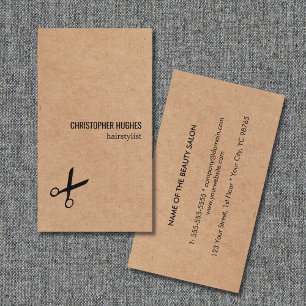 Modern Minimal Black Scissor Kraft Paper Hair Business Card