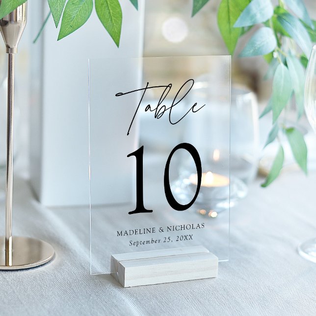 Modern Minimal Black Script Acrylic Table Number (Please note: this table number does not come with a stand.)