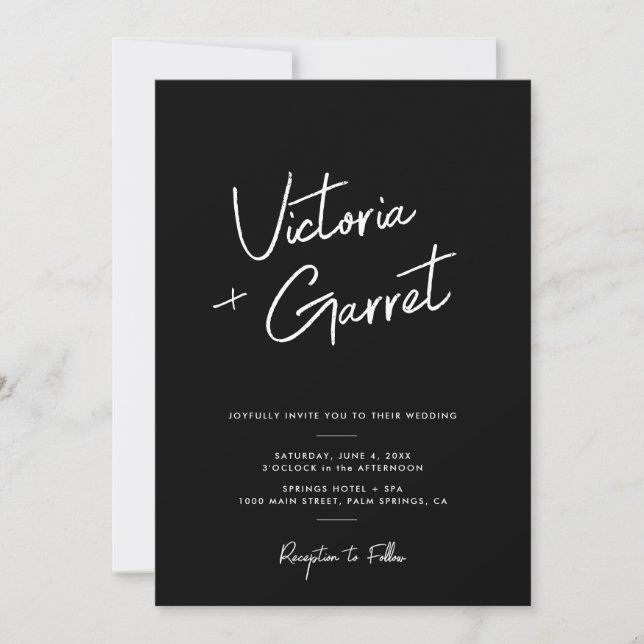 Modern Minimal Black Script Photo Wedding Invitation (Front)