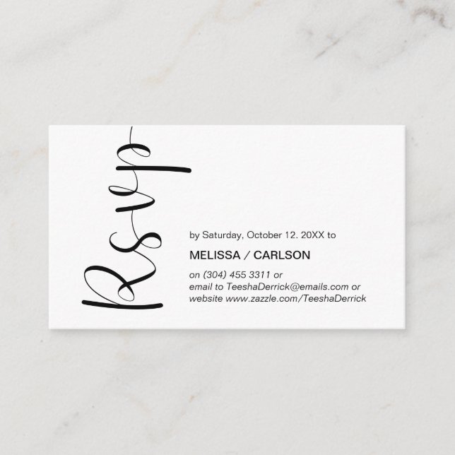 Modern Minimal, Black Script, RSVP respond Enclosure Card (Front)