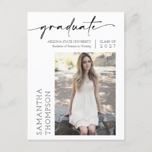 Modern Minimal Black Script  She Did It Photo Grad Postcard