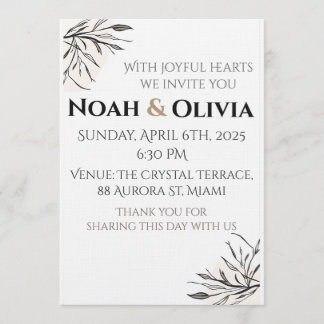 Modern Minimal Black Script Wedding Invitation