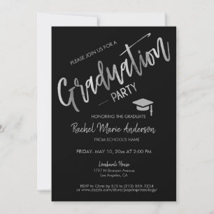 Modern Minimal Black Silver Graduation Party Invitation
