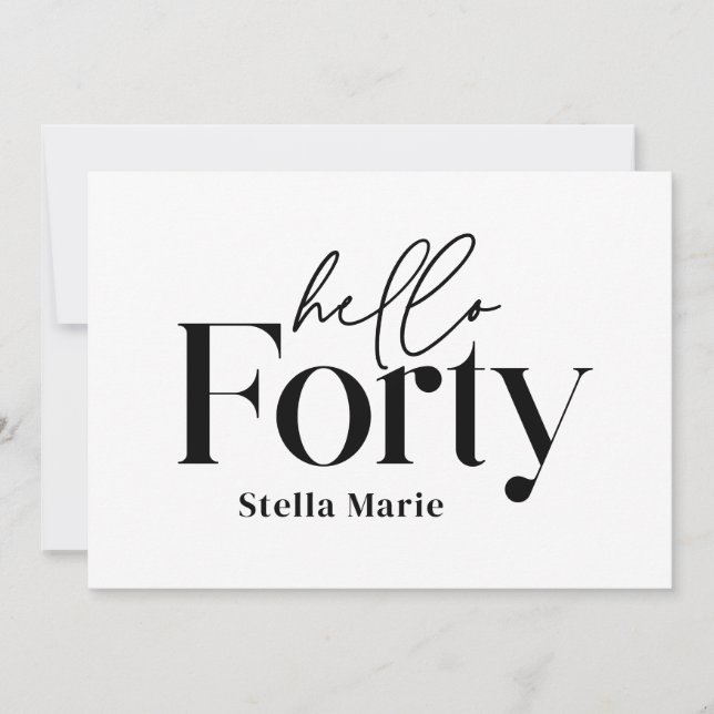 Modern minimal black simple 40th birthday invitation (Front)