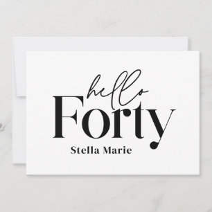 Modern minimal black simple 40th birthday invitation