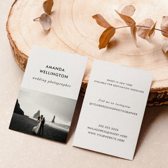 Modern Minimal Black White 1 Photo Vertical Business Card (Creator Uploaded)