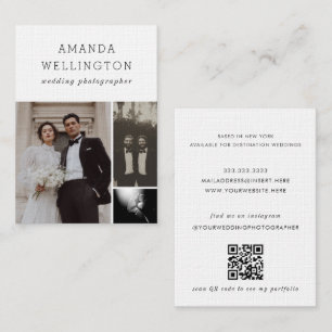 Modern Minimal Black White 3 Photo Vertical Business Card