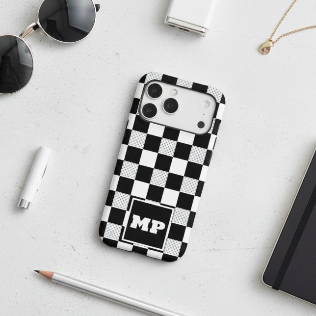 Modern Minimal Black White Checkerboard Monogram (Creator Uploaded)