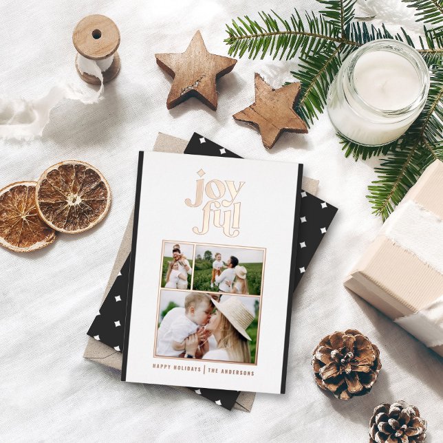 Modern minimal black white Christmas typography  F Foil Holiday Card (Creator Uploaded)