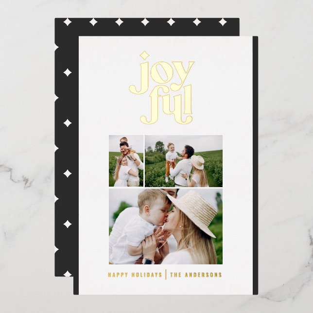 Modern minimal black white Christmas typography  Foil Holiday Card (Front/Back)