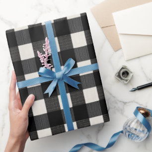 Modern Minimal Black White Gingham Plaid Pattern Wrapping Paper