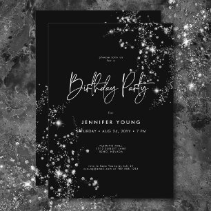 Modern Minimal Black White Glam Diamonds Birthday Invitation