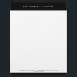 MODERN & MINIMAL Black/White Letterhead<br><div class="desc">Coordinates with the MODERN & MINIMAL Black/White Business Card Template by 1201AM. A professional & modern letterhead design with a black header and footer. © 1201AM CREATIVE</div>