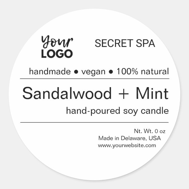 Modern Minimal Black & White Logo Candle Packaging Classic Round Sticker (Front)