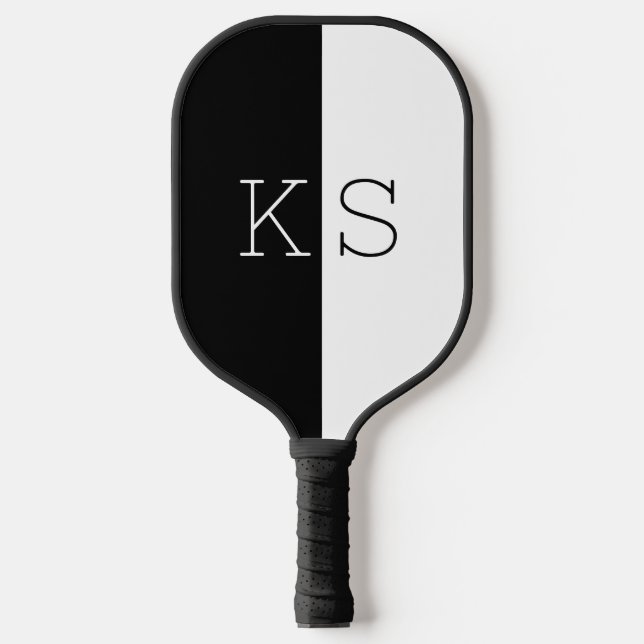 Modern Minimal Black & White Monogram Pickleball Paddle (Front)