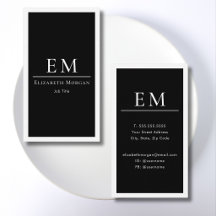 Modern Minimal Black White Monogram Vertical 