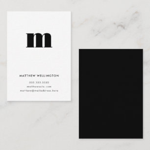 Modern Minimal Black White Monogram Vertical Business Card
