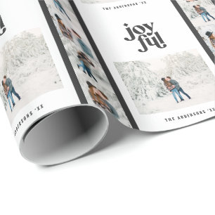 Modern minimal black white multi photo Christmas Wrapping Paper