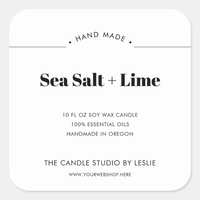 Modern Minimal Black White Packaging Candle Square Sticker (Front)