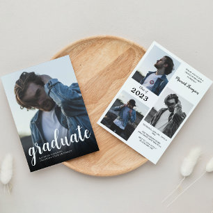 Modern Minimal Black &White Photo Graduation Party Invitation