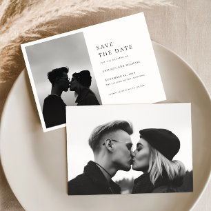 Modern Minimal Black & White Photo Save the Date Invitation