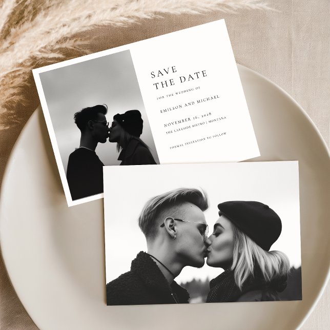 Modern Minimal Black & White Photo Save the Date Invitation (Creator Uploaded)