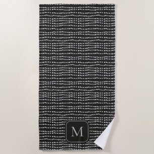 Modern Minimal Black & White Polka Dot Monogrammed Beach Towel