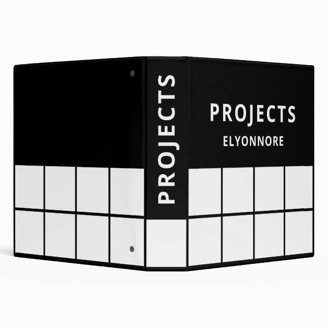 Modern Minimal Black White Projects Personalized Binder (Background)