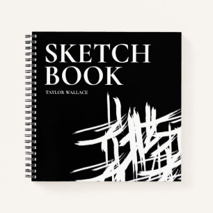 Modern Minimal Black White Strokes Personalized Notebook