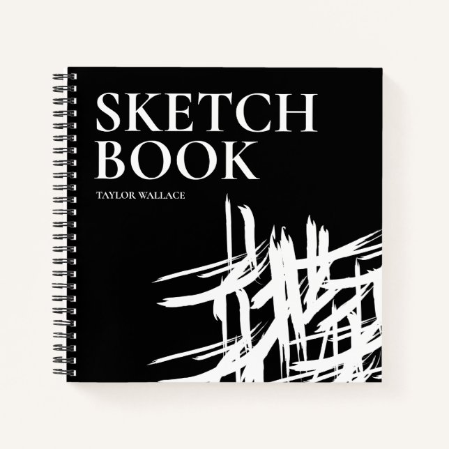 Modern Minimal Black White Strokes Personalized Notebook (Front)