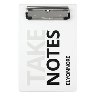 Modern Minimal Black White Take Notes Personalized Mini Clipboard