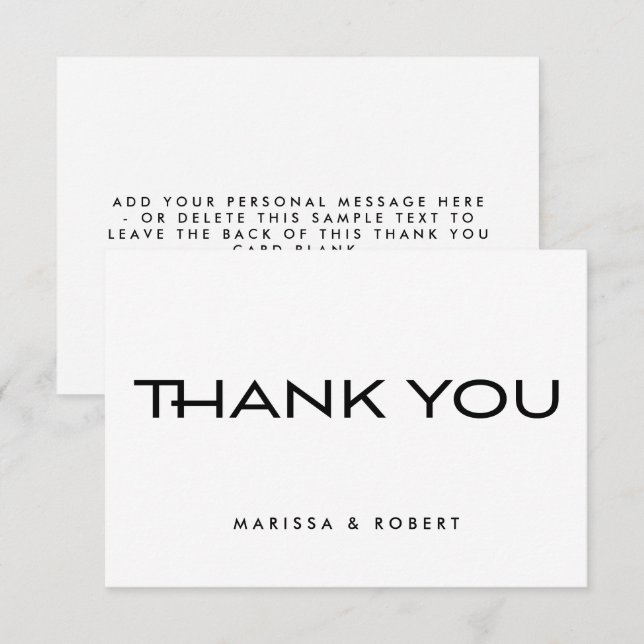 Modern Minimal Black White Typography Wedding Thank You Card (Front/Back)