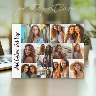 Modern Minimal Black with 12 Photo Gallery Postcard