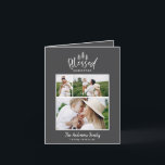 Modern minimal blessed christmas rustic 3 photo holiday card<br><div class="desc">Modern minimal Christmas rustic stylish multi photo happiest holiday card. With modern hand drawn text and trees. Backer colour can be customized. simple Christmas modern minimal stylish.</div>