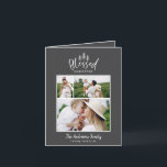 Modern minimal blessed christmas rustic 3 photo holiday card<br><div class="desc">Modern minimal Christmas rustic stylish multi photo happiest holiday card. With modern hand drawn text and trees. Backer colour can be customized. simple Christmas modern minimal stylish.</div>