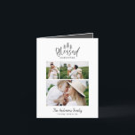 Modern minimal blessed Christmas rustic 3photo Holiday Card<br><div class="desc">Modern minimal Christmas rustic stylish multi photo happiest holiday card. With modern hand drawn text and trees. Backer colour can be customized. simple Christmas modern minimal stylish.</div>