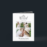 Modern minimal blessed Christmas rustic 3photo Holiday Card<br><div class="desc">Modern minimal Christmas rustic stylish multi photo happiest holiday card. With modern hand drawn text and trees. Backer colour can be customized. simple Christmas modern minimal stylish.</div>