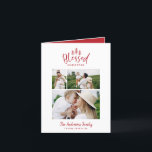 Modern minimal blessed christmas rustic multiphoto holiday card<br><div class="desc">Modern minimal Christmas rustic stylish multi photo happiest holiday card. With modern hand drawn text and trees. Backer colour can be customized. simple Christmas modern minimal stylish.</div>