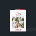 Modern minimal blessed christmas rustic multiphoto holiday card<br><div class="desc">Modern minimal Christmas rustic stylish multi photo happiest holiday card. With modern hand drawn text and trees. Backer colour can be customized. simple Christmas modern minimal stylish.</div>