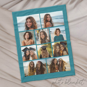 Modern Minimal Blue - 10 Photo Collage Fleece Blanket