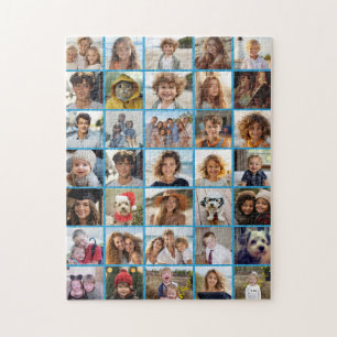 Modern Minimal Blue - 35 Photo Collage Grid Jigsaw Puzzle