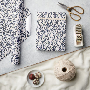 Modern Minimal Blue Botanical Plants Pattern Wrapping Paper