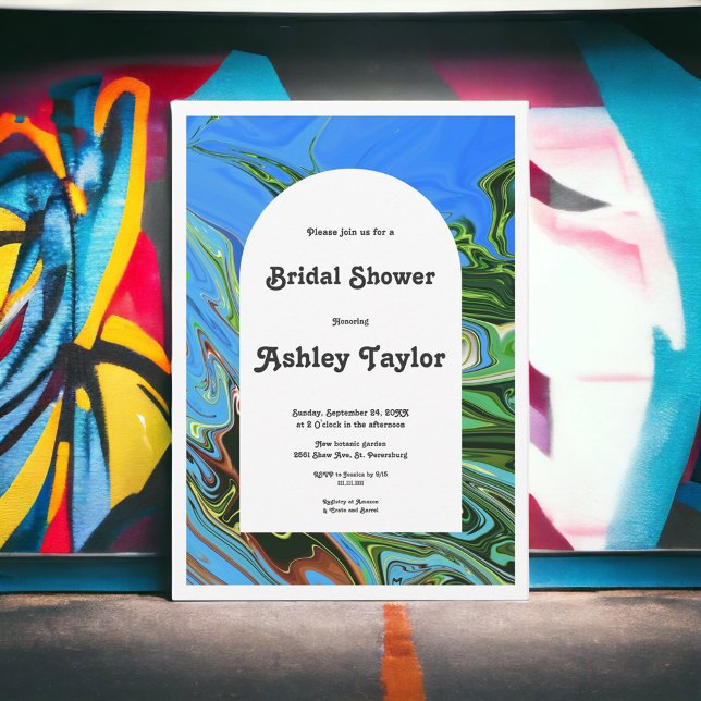 Modern Minimal Blue Green Abstract Bridal Shower Invitation (Creator Uploaded)