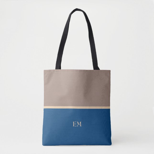 Modern Minimal Blue Monogram Initials Tote Bag (Front)