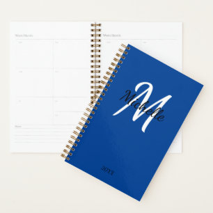 Modern Minimal Blue Monogram Name + Initial Planner