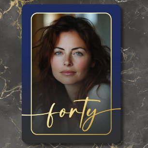 Modern Minimal Blue Photo Fortieth Birthday