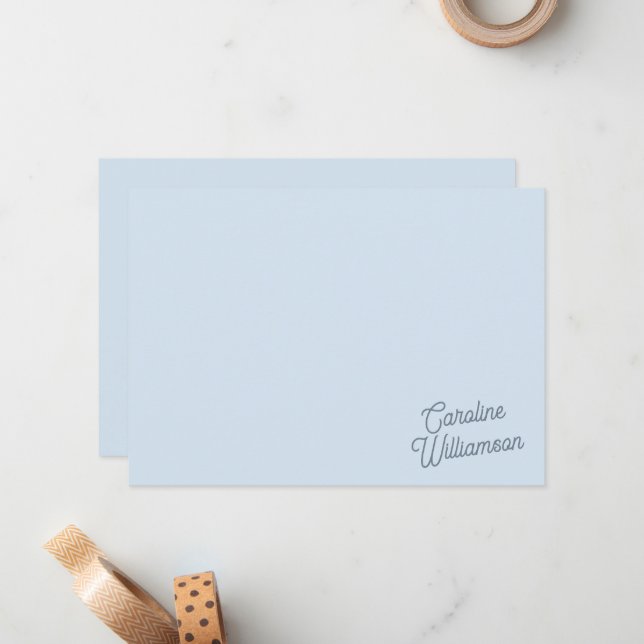 Modern Minimal Blue Script Personalized Stationery Card (Front/Back In Situ)