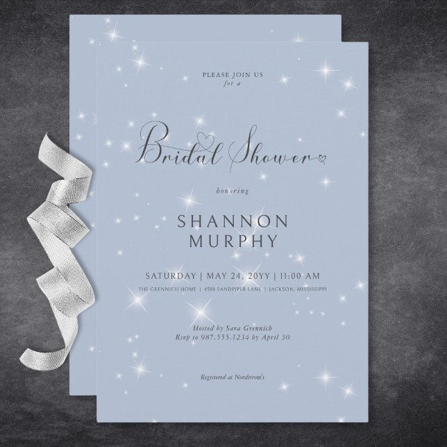 Modern Minimal Blue Sparkle Bridal Shower Invitation (Modern Minimal Blue Sparkle Bridal Shower Invitation)