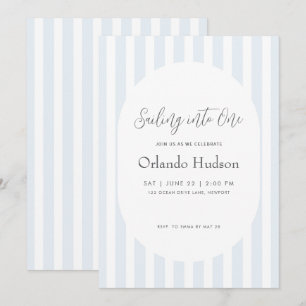 Modern Minimal Blue Stripe First Birthday Invitation