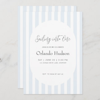 Modern Minimal Blue Stripe First Birthday Invitation